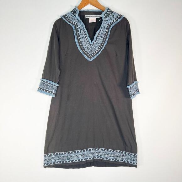 Gretchen Scott Binge Embroidered Tunic Dress Charcoal Grey Blue - Picture 1 of 15